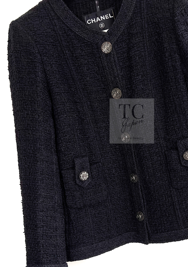 CHANEL 16C Little Black Cotton Tweed Collarless Jacket 44 シャネル リトル ブラック コットン ツイード ノーカラー ジャケット 即発