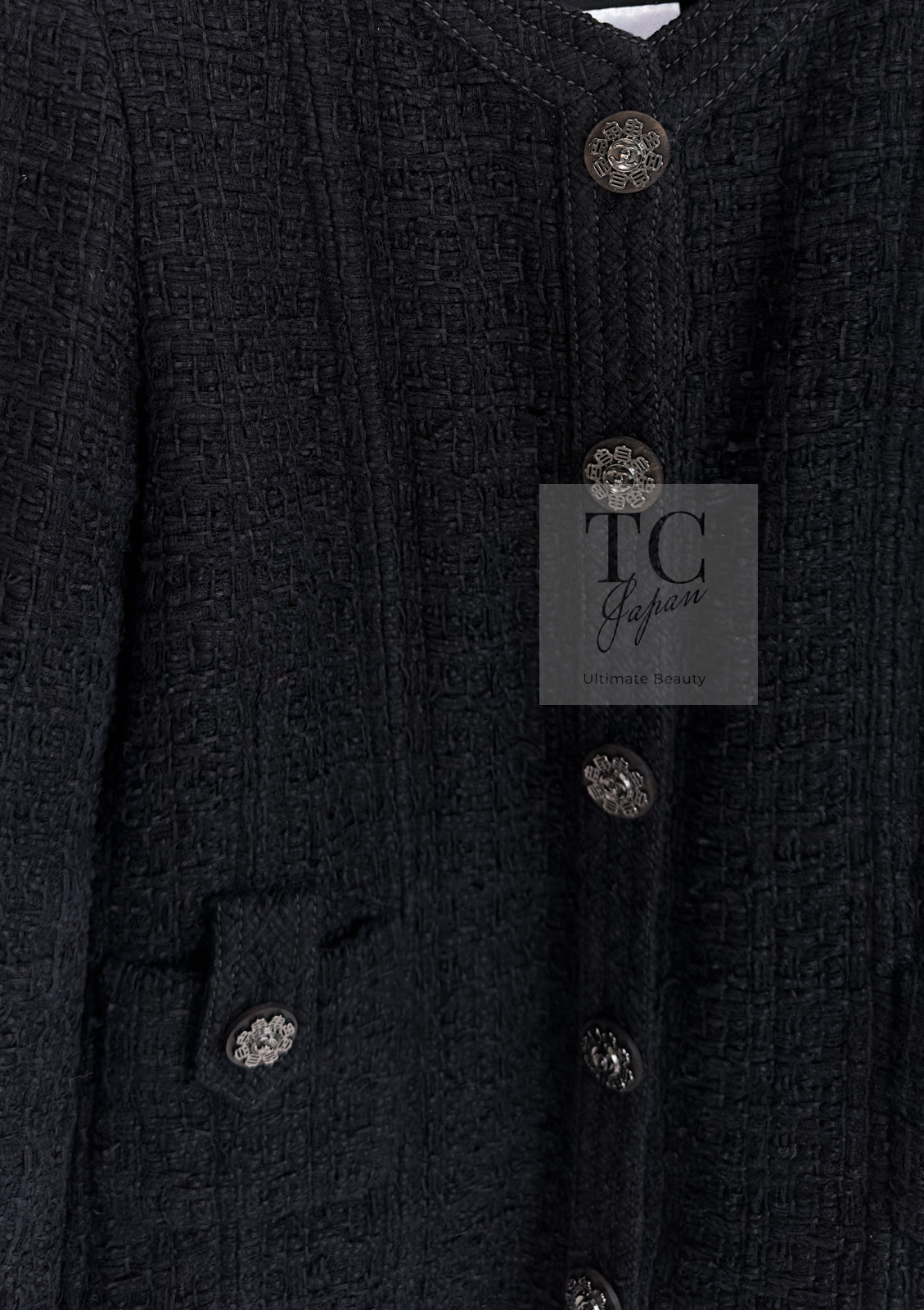 CHANEL 16C Little Black Cotton Tweed Collarless Jacket 44 シャネル リトル ブラック コットン ツイード ノーカラー ジャケット 即発