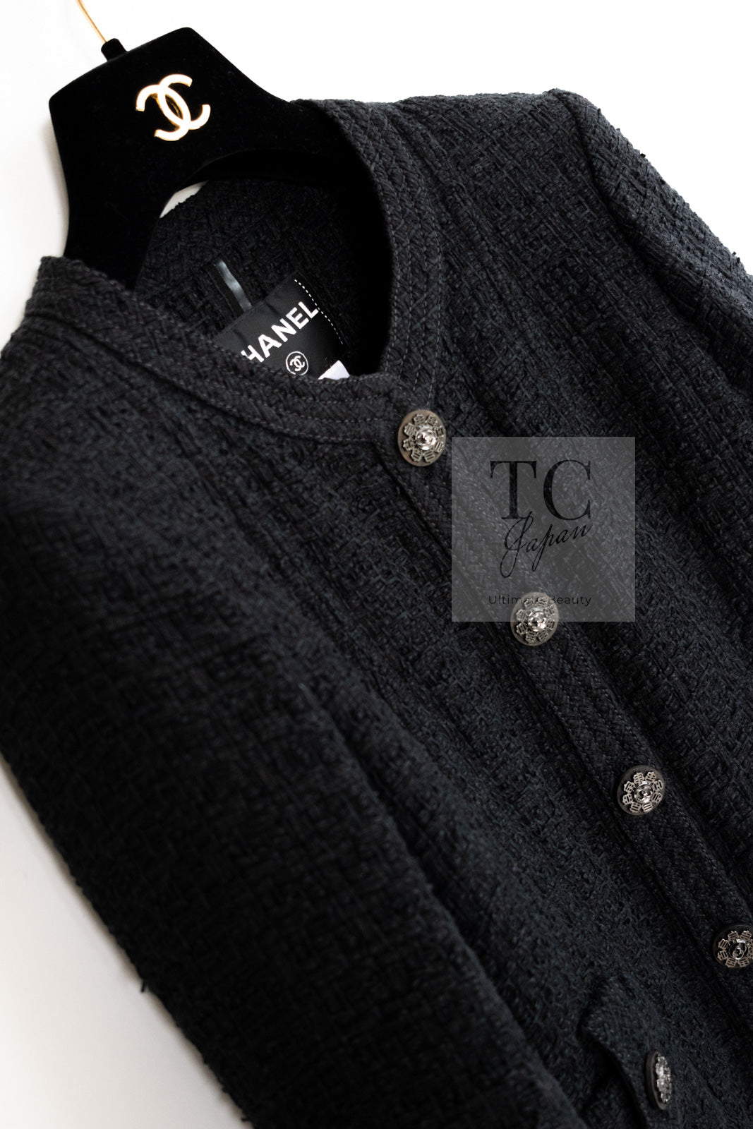 CHANEL 16C Little Black Cotton Tweed Collarless Jacket 44 シャネル リトル ブラック コットン ツイード ノーカラー ジャケット 即発