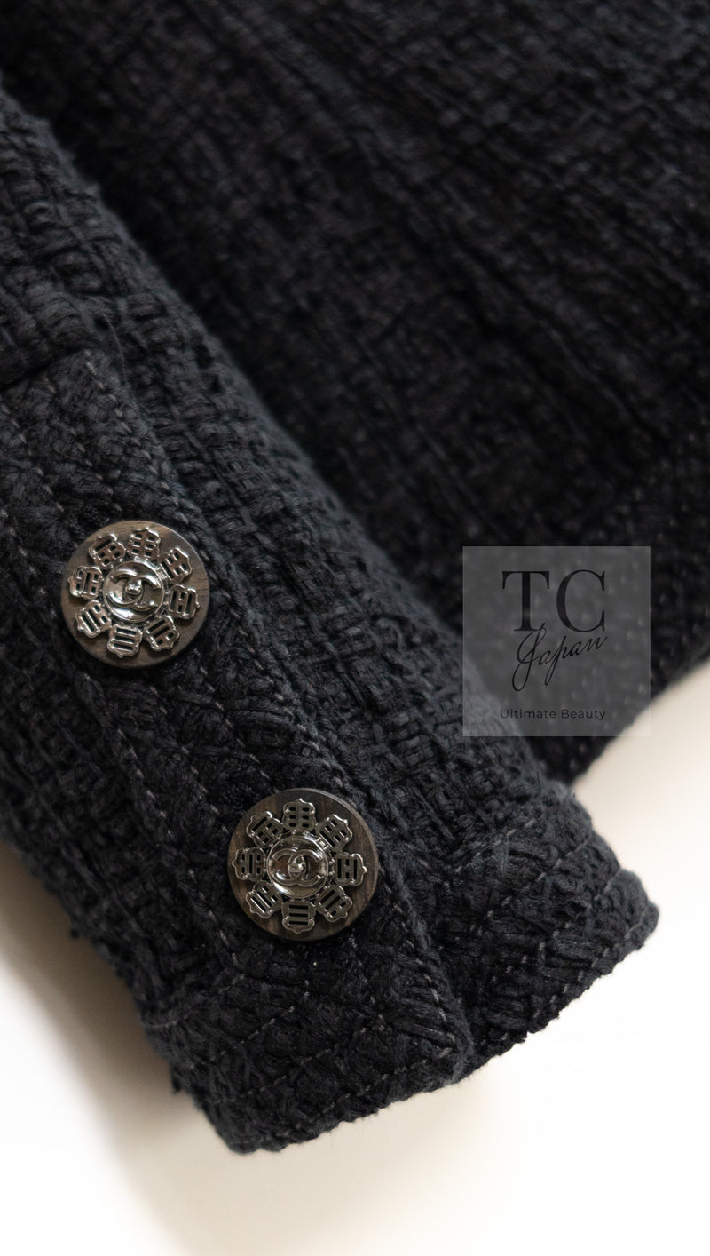 CHANEL 16C Little Black Cotton Tweed Collarless Jacket 44 シャネル リトル ブラック コットン ツイード ノーカラー ジャケット 即発