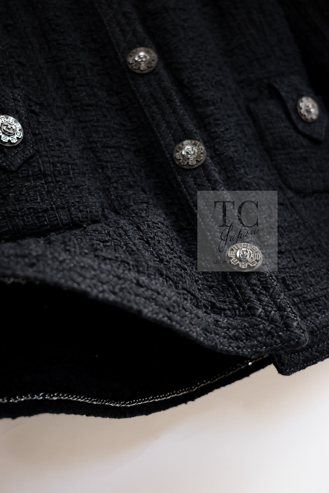 CHANEL 16C Little Black Cotton Tweed Collarless Jacket 44 シャネル リトル ブラック コットン ツイード ノーカラー ジャケット 即発