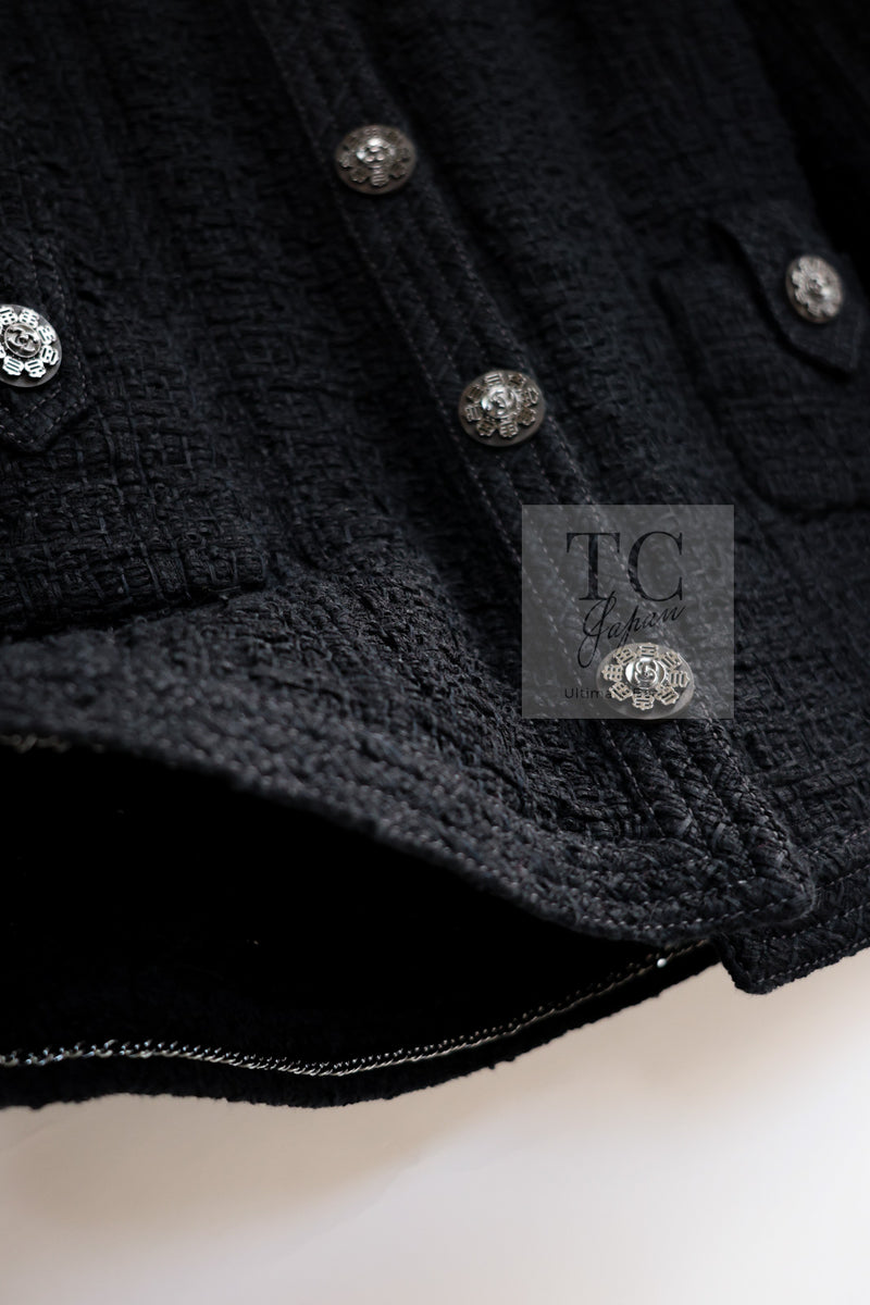 CHANEL 16C Little Black Cotton Tweed Collarless Jacket 44 シャネル リトル ブラック コットン ツイード ノーカラー ジャケット 即発