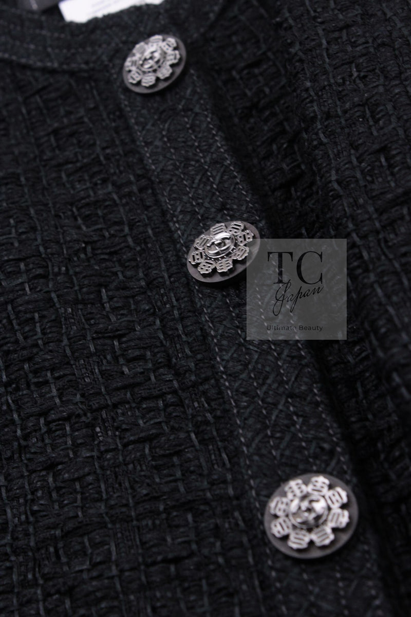 CHANEL 16C Little Black Cotton Tweed Collarless Jacket 44 シャネル リトル ブラック コットン ツイード ノーカラー ジャケット 即発