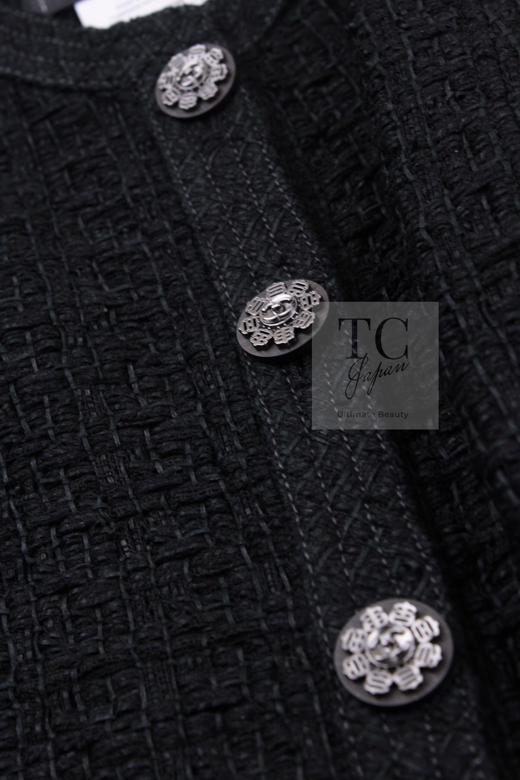 CHANEL 16C Little Black Cotton Tweed Collarless Jacket Karl Lagerfeld 3