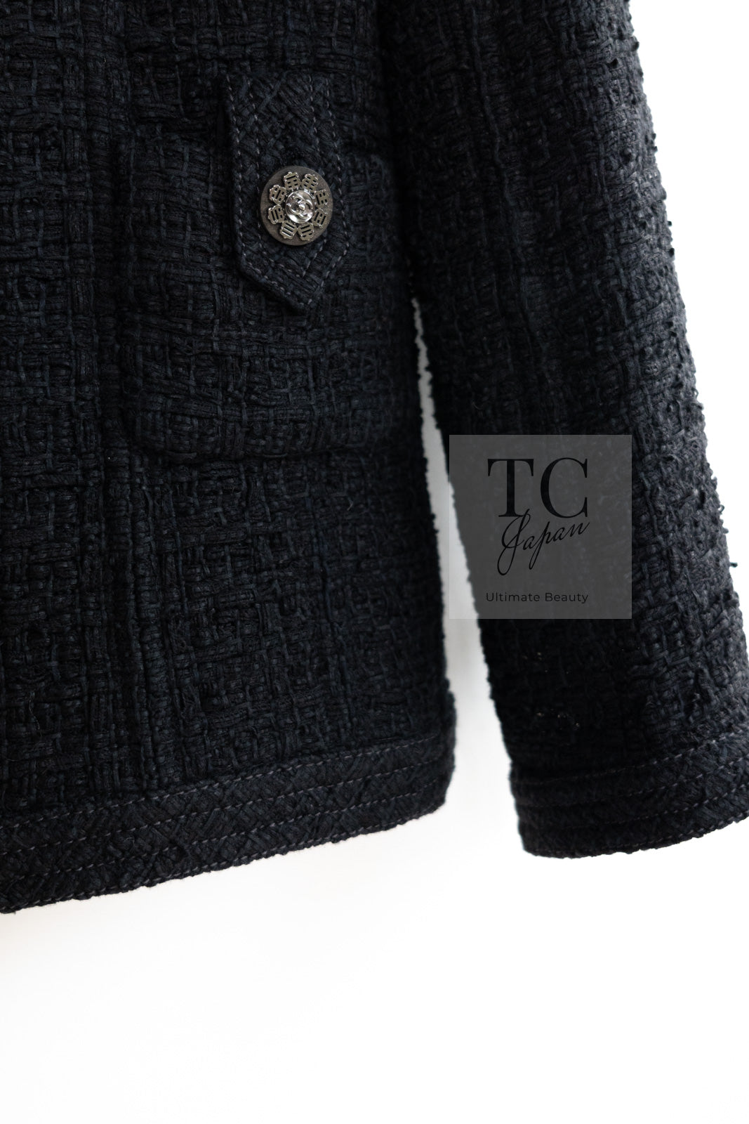 CHANEL 16C Little Black Cotton Tweed Collarless Jacket 44 シャネル リトル ブラック コットン ツイード ノーカラー ジャケット 即発