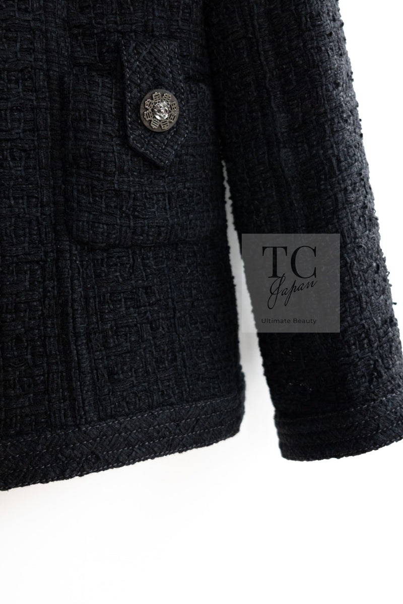 CHANEL 16C Little Black Cotton Tweed Collarless Jacket 44 シャネル リトル ブラック コットン ツイード ノーカラー ジャケット 即発