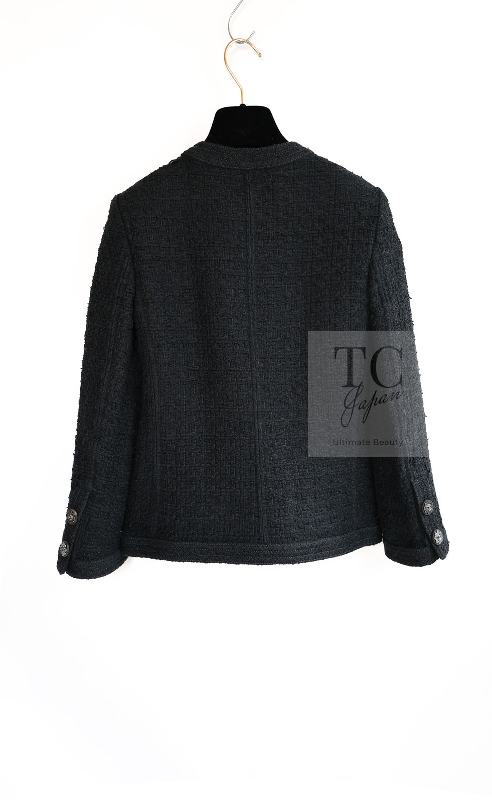 CHANEL 16C Little Black Cotton Tweed Collarless Jacket 44 シャネル リトル ブラック コットン ツイード ノーカラー ジャケット 即発
