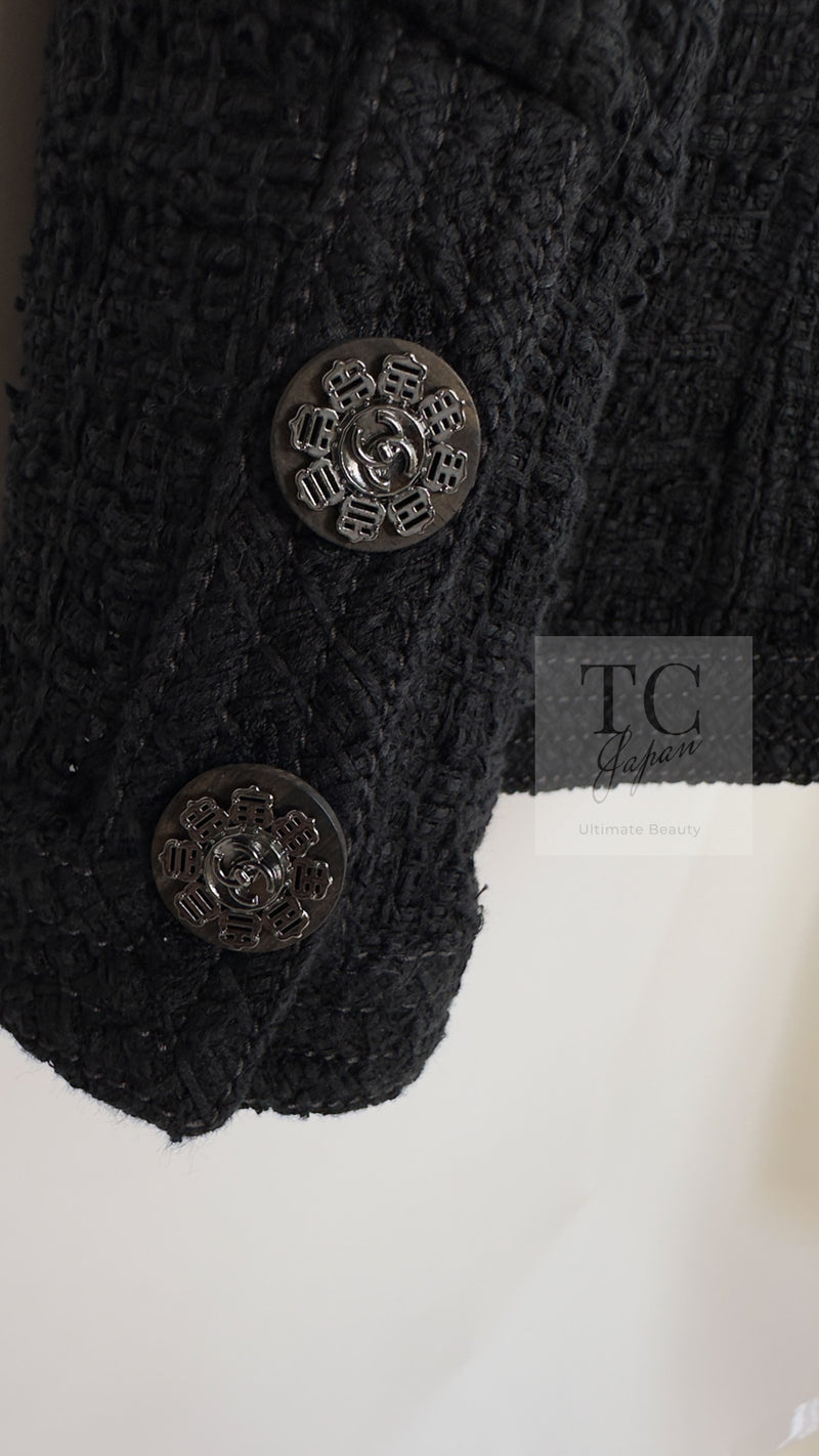 CHANEL 16C Little Black Cotton Tweed Collarless Jacket 44 シャネル リトル ブラック コットン ツイード ノーカラー ジャケット 即発