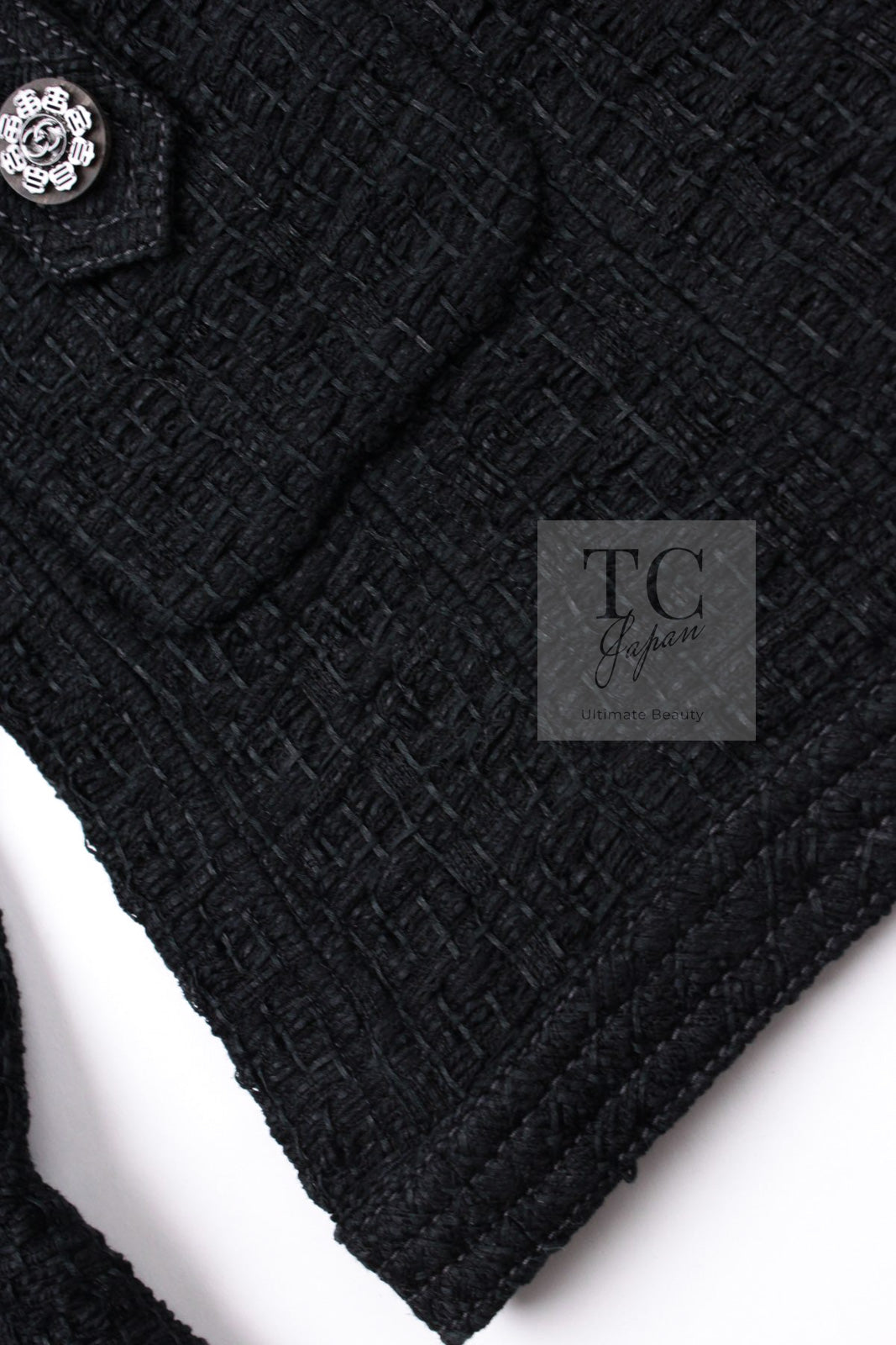 CHANEL 16C Little Black Cotton Tweed Collarless Jacket 44 シャネル リトル ブラック コットン ツイード ノーカラー ジャケット 即発