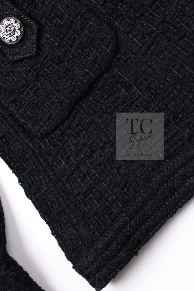 CHANEL 16C Little Black Cotton Tweed Collarless Jacket 44 シャネル リトル ブラック コットン ツイード ノーカラー ジャケット 即発