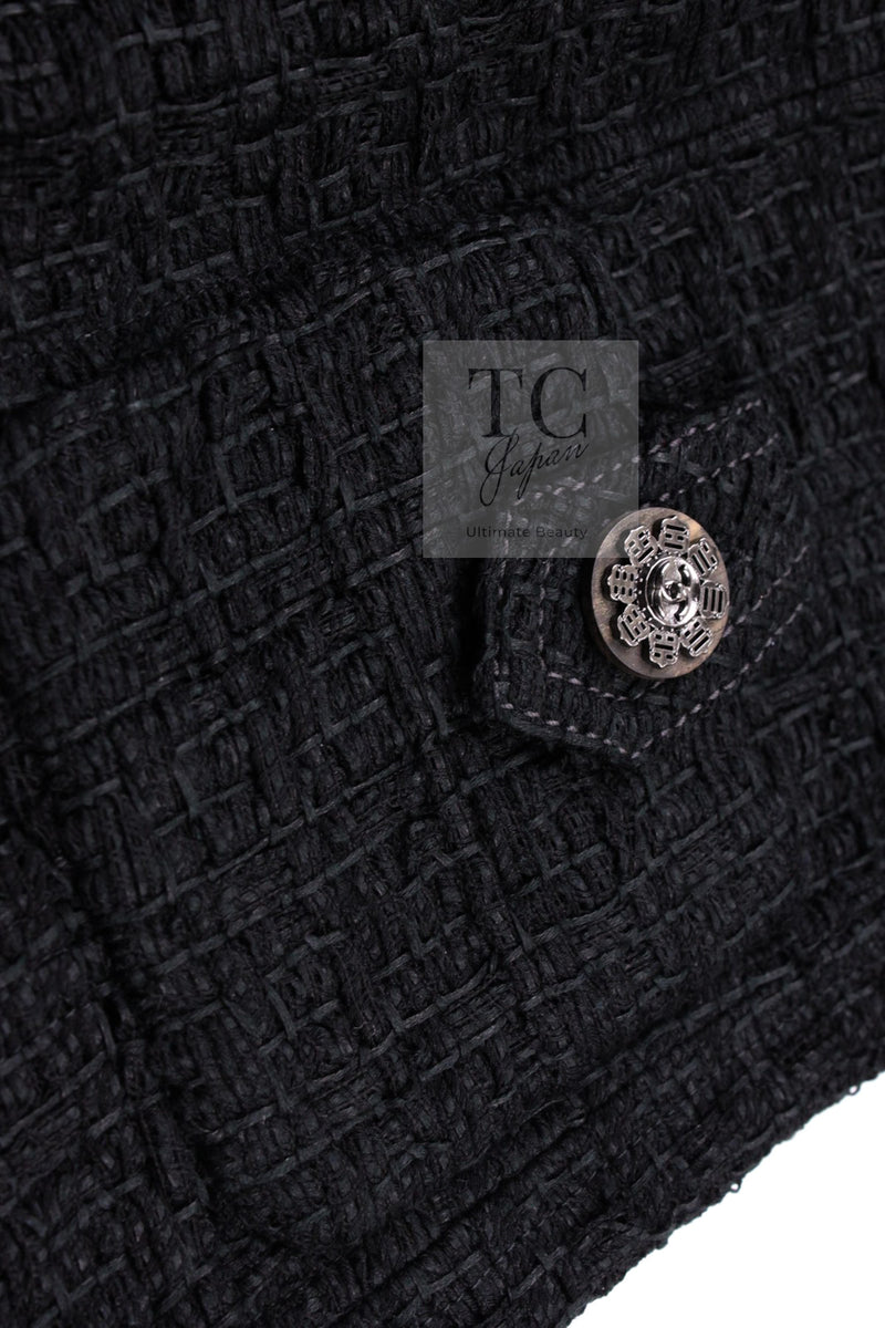 CHANEL 16C Little Black Cotton Tweed Collarless Jacket 44 シャネル リトル ブラック コットン ツイード ノーカラー ジャケット 即発
