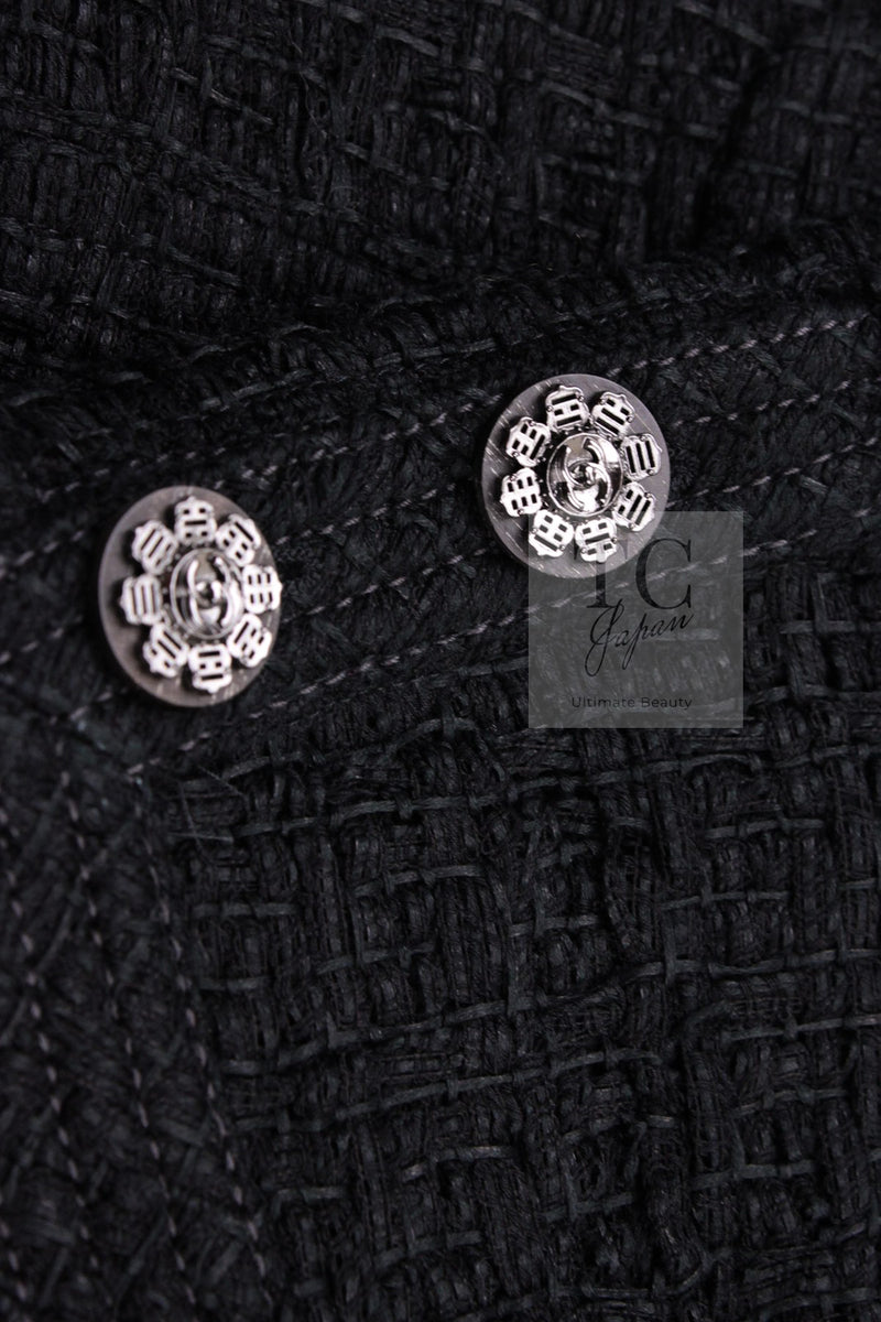 CHANEL 16C Little Black Cotton Tweed Collarless Jacket 44 シャネル リトル ブラック コットン ツイード ノーカラー ジャケット 即発
