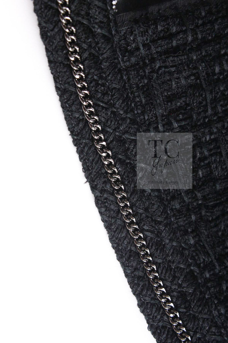 CHANEL 16C Little Black Cotton Tweed Collarless Jacket 44 シャネル リトル ブラック コットン ツイード ノーカラー ジャケット 即発