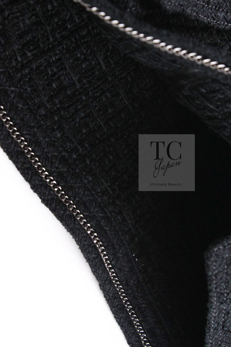 CHANEL 16C Little Black Cotton Tweed Collarless Jacket 44 シャネル リトル ブラック コットン ツイード ノーカラー ジャケット 即発
