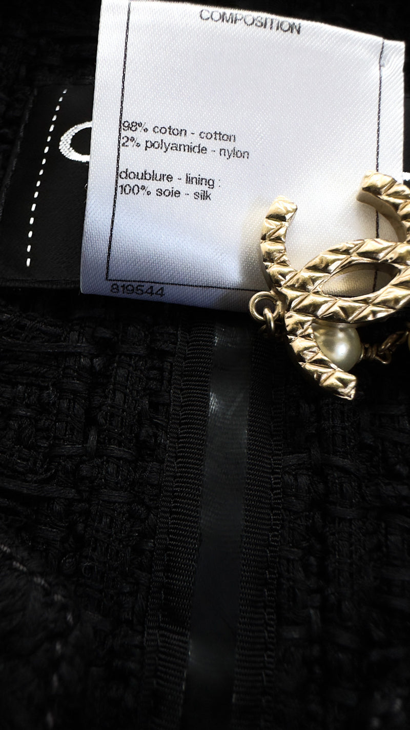 CHANEL 16C Little Black Cotton Tweed Collarless Jacket 44 シャネル リトル ブラック コットン ツイード ノーカラー ジャケット 即発