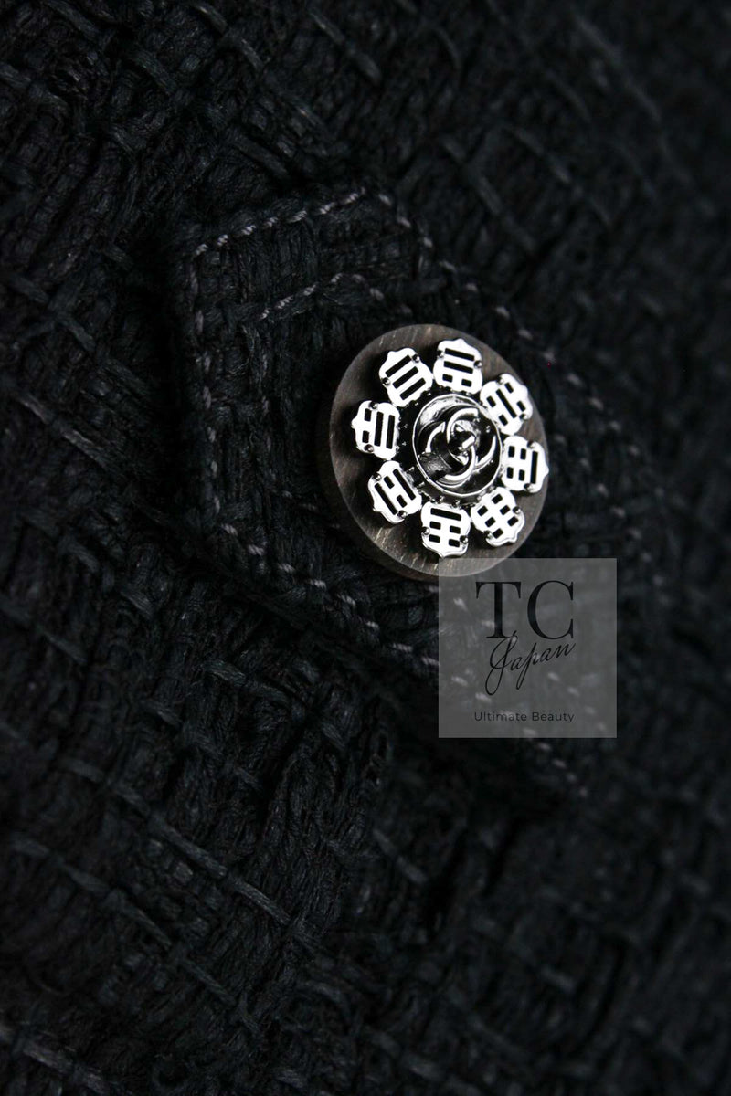 CHANEL 16C Little Black Cotton Tweed Collarless Jacket 44 シャネル リトル ブラック コットン ツイード ノーカラー ジャケット 即発