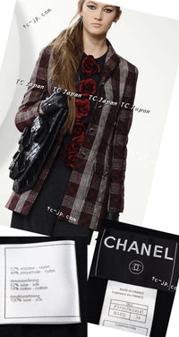 CHANEL 08PF Burgundy Black Tartan Check Jacket 34 36 シャネル バーガンディ ブラック タータン チェック柄 ジャケット 即発