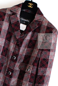 CHANEL 08PF Burgundy Black Tartan Check Jacket 34 36 シャネル バーガンディ ブラック タータン チェック柄 ジャケット 即発