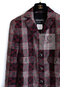 CHANEL 08PF Burgundy Black Tartan Check Jacket 34 36 シャネル バーガンディ ブラック タータン チェック柄 ジャケット 即発