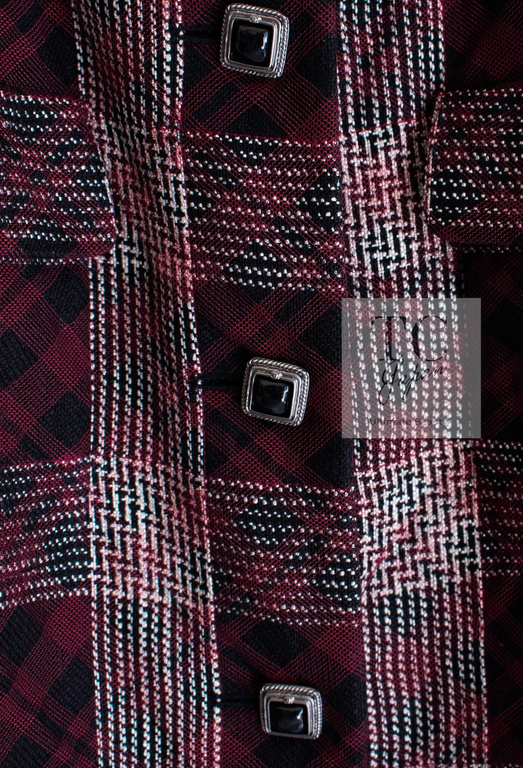 CHANEL 08PF Burgundy Black Tartan Check Jacket 34 36 シャネル バーガンディ ブラック タータン チェック柄 ジャケット 即発
