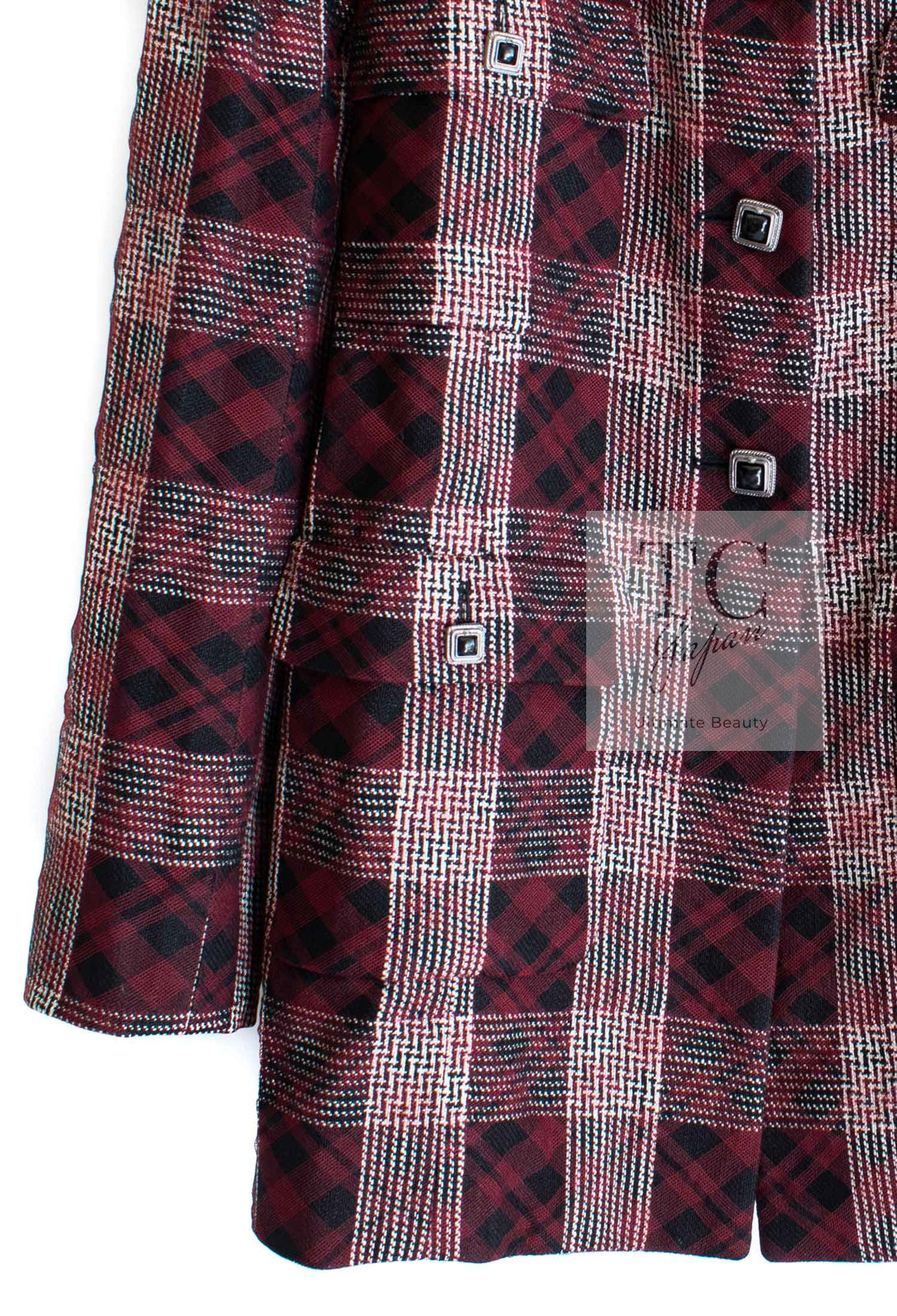 CHANEL 08PF Burgundy Black Tartan Check Jacket 34 36 シャネル バーガンディ ブラック タータン チェック柄 ジャケット 即発
