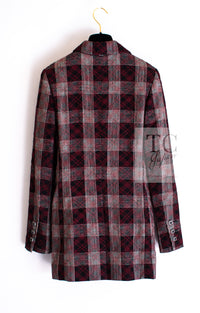 CHANEL 08PF Burgundy Black Tartan Check Jacket 34 36 シャネル バーガンディ ブラック タータン チェック柄 ジャケット 即発