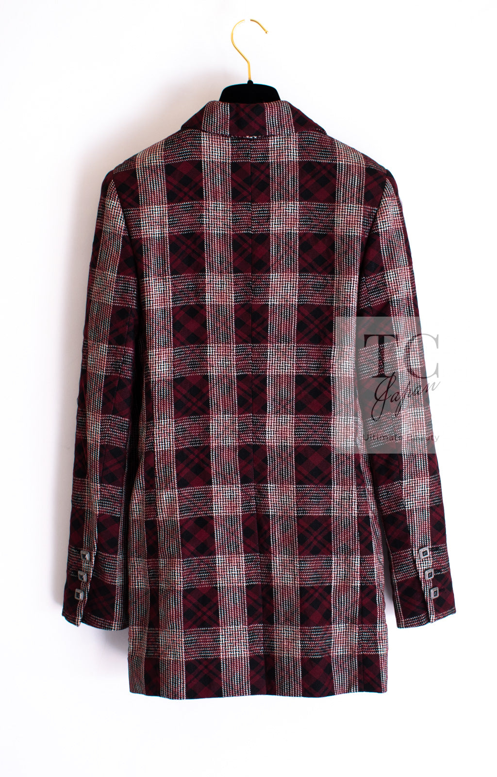 CHANEL 08PF Burgundy Black Tartan Check Jacket 34 36 シャネル バーガンディ ブラック タータン チェック柄 ジャケット 即発