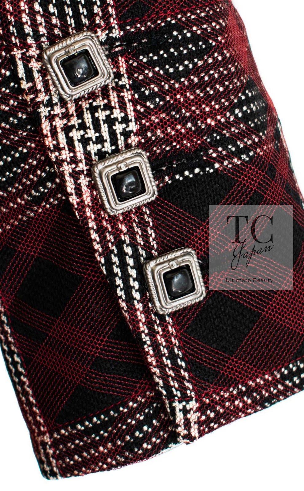 CHANEL 08PF Burgundy Black Tartan Check Jacket 34 36 シャネル バーガンディ ブラック タータン チェック柄 ジャケット 即発