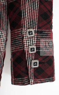 CHANEL 08PF Burgundy Black Tartan Check Jacket 34 36 シャネル バーガンディ ブラック タータン チェック柄 ジャケット 即発