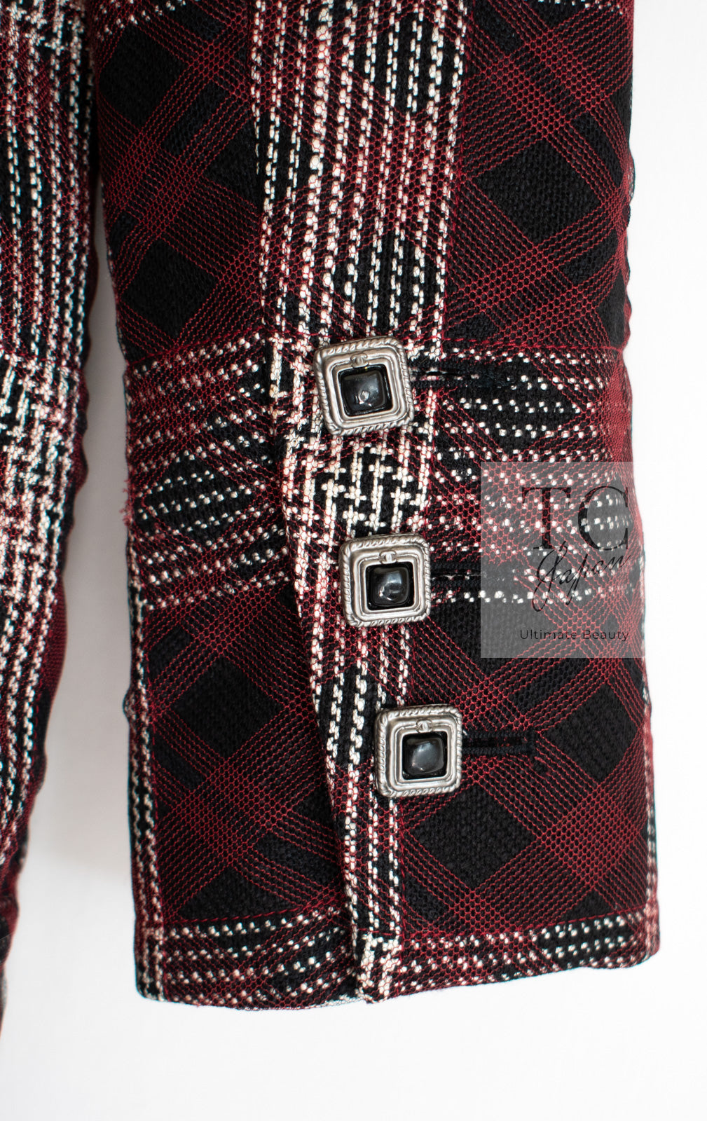 CHANEL 08PF Burgundy Black Tartan Check Jacket 34 36 シャネル バーガンディ ブラック タータン チェック柄 ジャケット 即発