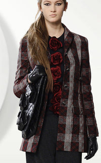 CHANEL 08PF Burgundy Black Tartan Check Jacket 34 36 シャネル バーガンディ ブラック タータン チェック柄 ジャケット 即発