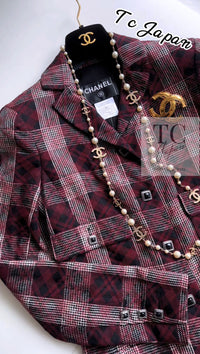 CHANEL 08PF Burgundy Black Tartan Check Jacket 34 36 シャネル バーガンディ ブラック タータン チェック柄 ジャケット 即発