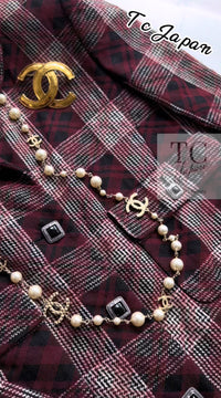 CHANEL 08PF Burgundy Black Tartan Check Jacket 34 36 シャネル バーガンディ ブラック タータン チェック柄 ジャケット 即発