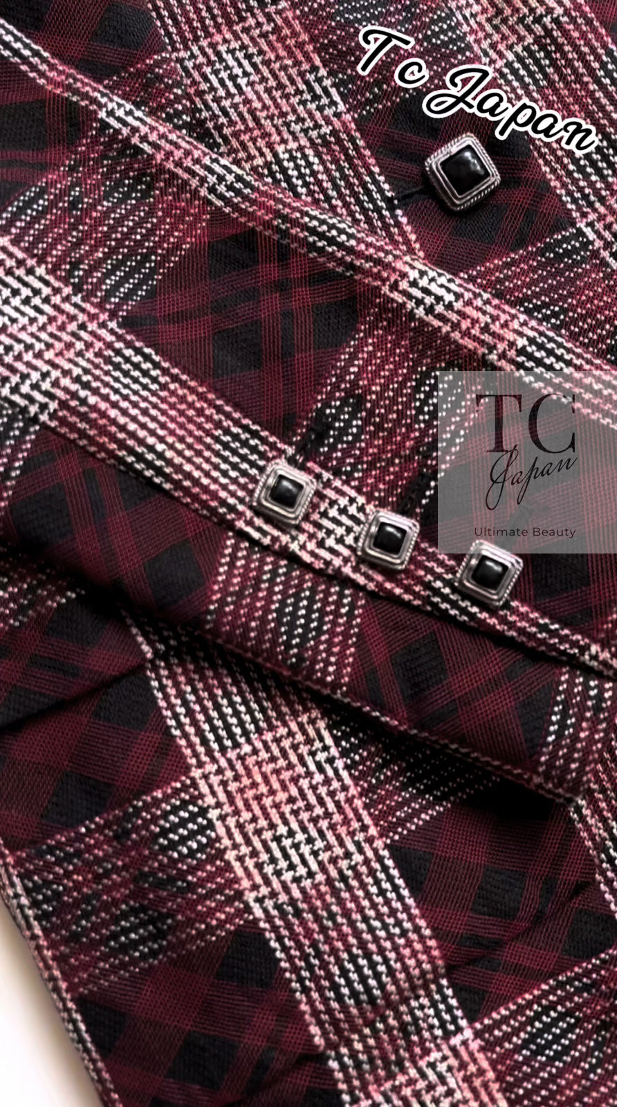 CHANEL 08PF Burgundy Black Tartan Check Jacket 34 36 シャネル バーガンディ ブラック タータン チェック柄 ジャケット 即発