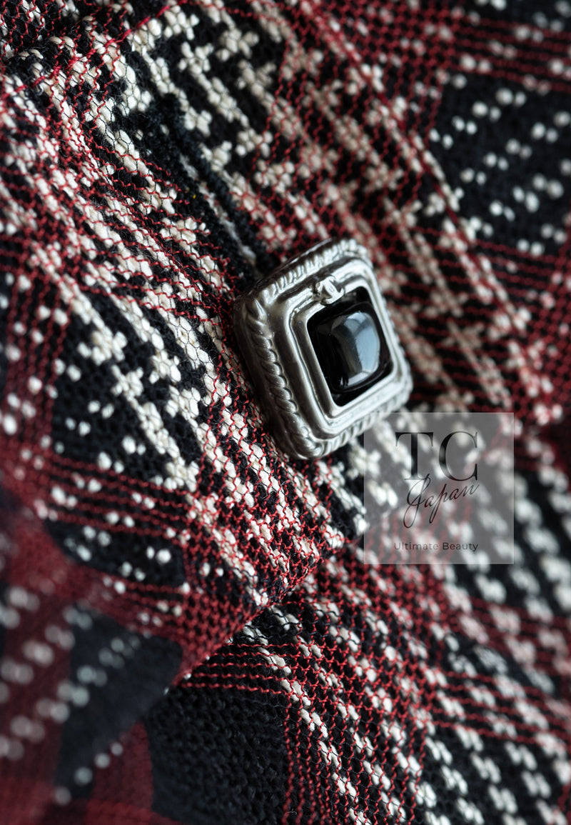CHANEL 08PF Burgundy Black Tartan Check Jacket 34 36 シャネル バーガンディ ブラック タータン チェック柄 ジャケット 即発