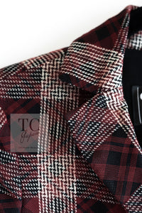 CHANEL 08PF Burgundy Black Tartan Check Jacket 34 36 シャネル バーガンディ ブラック タータン チェック柄 ジャケット 即発
