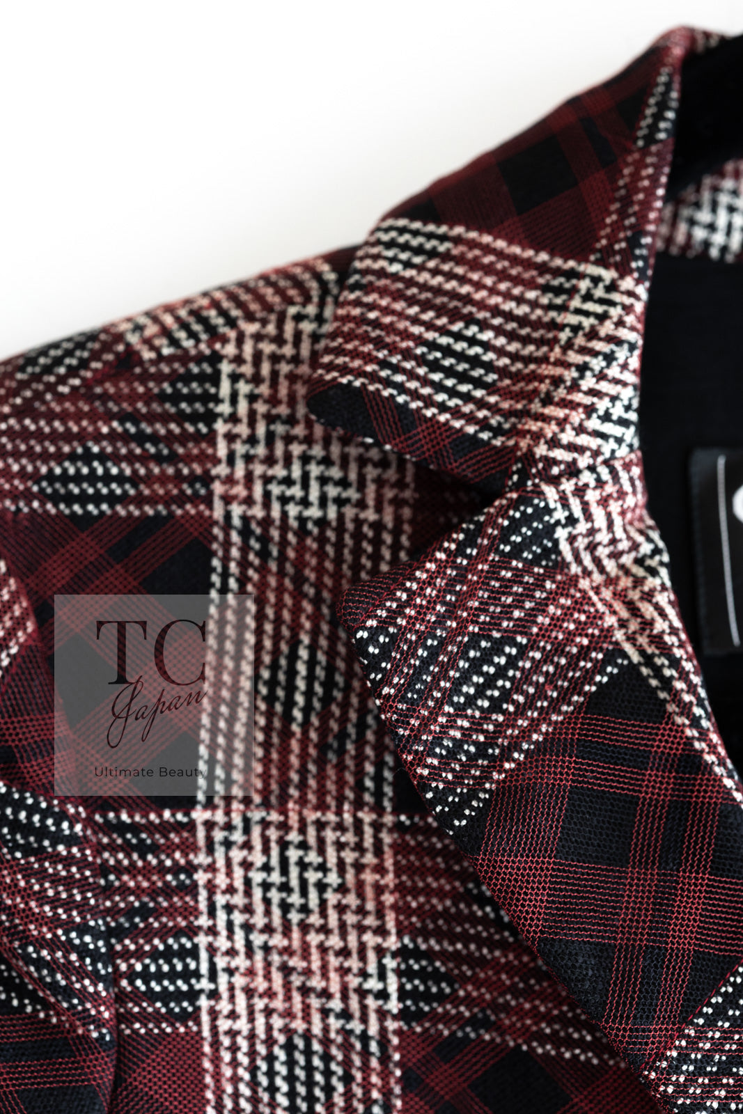 CHANEL 08PF Burgundy Black Tartan Check Jacket 34 36 シャネル バーガンディ ブラック タータン チェック柄 ジャケット 即発
