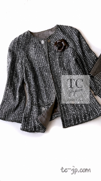 CHANEL Jacket Cardigan 06S Gray Silver Metallic Trim Collarless Tweed 34 | HK