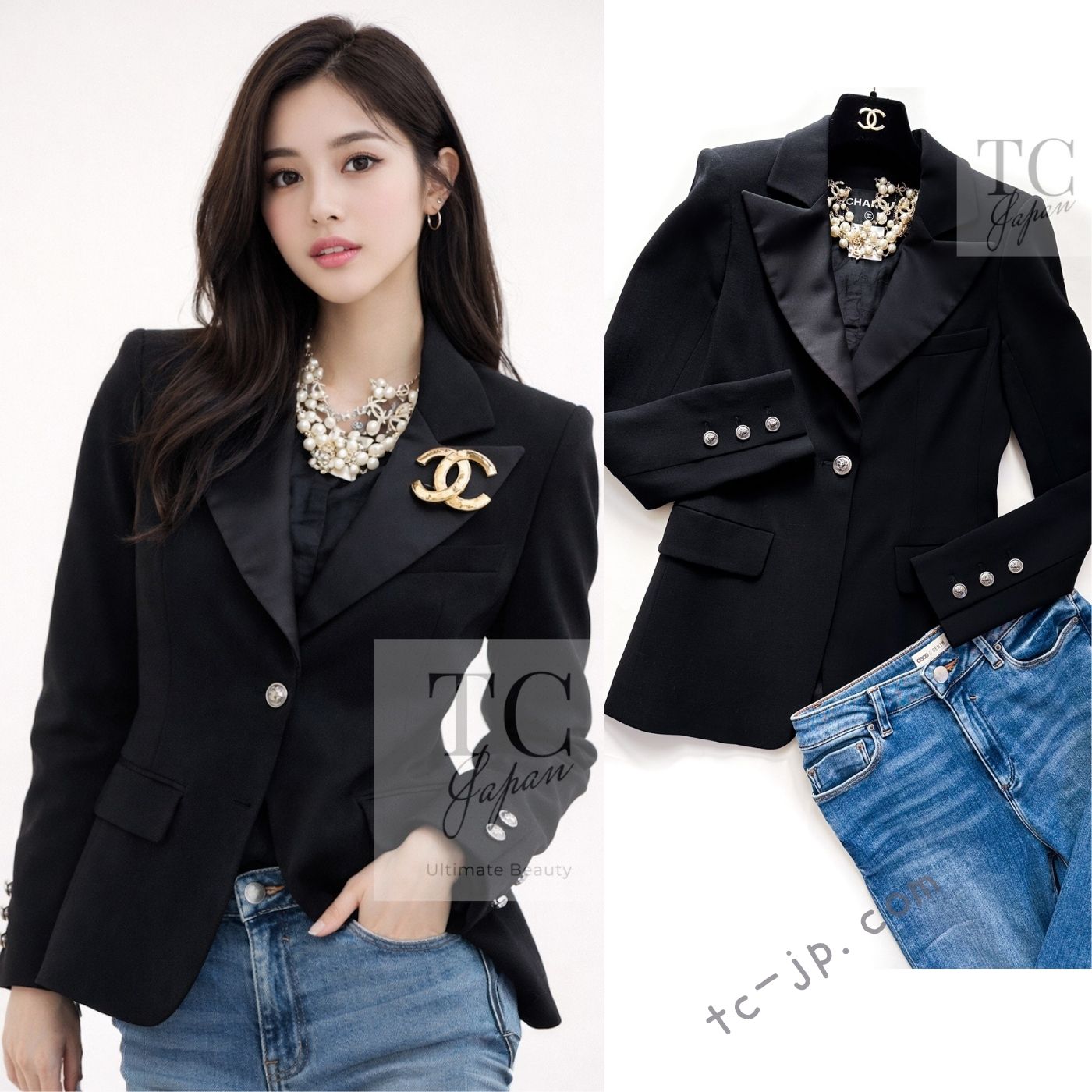 CHANEL 08PF Black Wool Lion Button Blazer Jacket 36 シャネル ブラック ウール ライオン ボタン シルク 襟 ブレザー ジャケット 即発