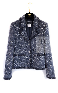 CHANEL 01A Navy Dark Gray Wool Tweed Jacket 38 40 42 シャネル ネイビー ダーグレー ポップコーン ウール ジャケット 即発