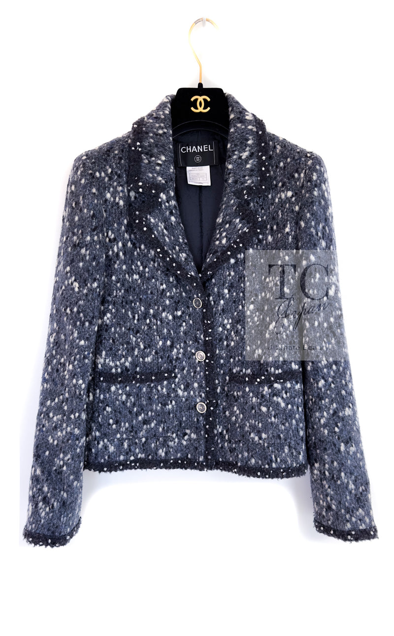CHANEL 01A Navy Dark Gray Wool Tweed Jacket 38 40 42 シャネル ネイビー ダーグレー ポップコーン ウール ジャケット 即発