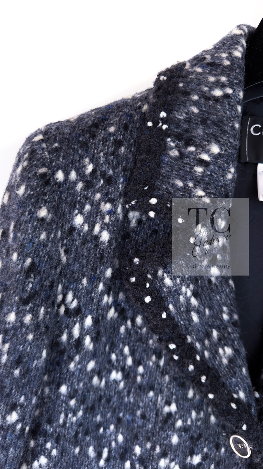 CHANEL 01A Navy Dark Gray Wool Tweed Jacket 38 40 42 シャネル ネイビー ダーグレー ポップコーン ウール ジャケット 即発