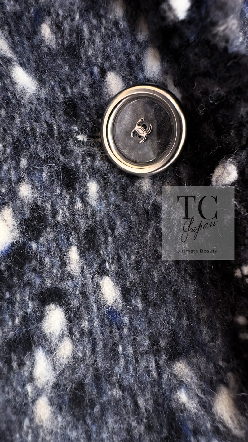 CHANEL 01A Navy Dark Gray Wool Tweed Jacket 38 40 42 シャネル ネイビー ダーグレー ポップコーン ウール ジャケット 即発