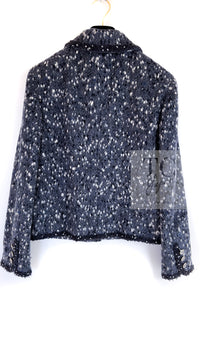 CHANEL 01A Navy Dark Gray Wool Tweed Jacket 38 40 42 シャネル ネイビー ダーグレー ポップコーン ウール ジャケット 即発