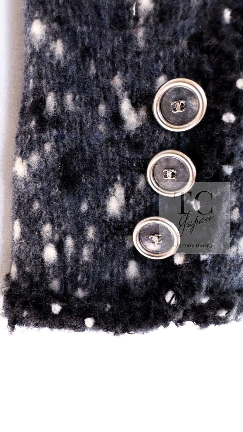 CHANEL 01A Navy Dark Gray Wool Tweed Jacket 38 40 42 シャネル ネイビー ダーグレー ポップコーン ウール ジャケット 即発