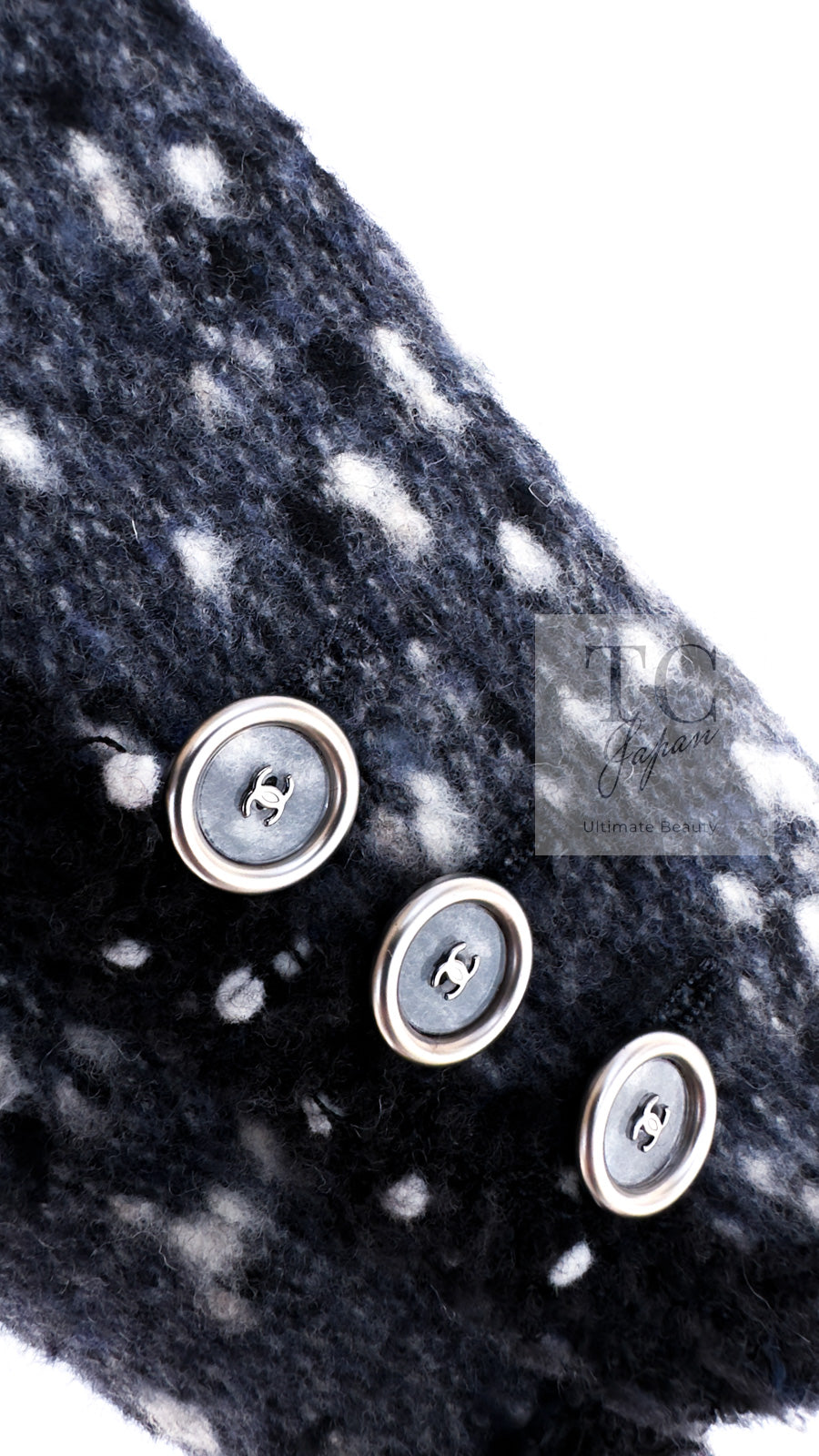 CHANEL 01A Navy Dark Gray Wool Tweed Jacket 38 40 42 シャネル ネイビー ダーグレー ポップコーン ウール ジャケット 即発