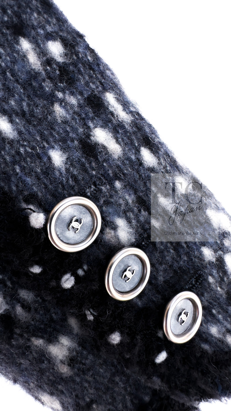 CHANEL 01A Navy Dark Gray Wool Tweed Jacket 38 40 42 シャネル ネイビー ダーグレー ポップコーン ウール ジャケット 即発