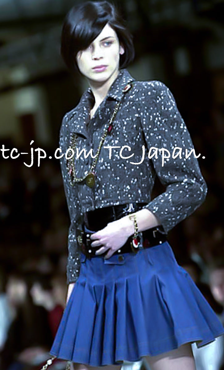 CHANEL 01A Navy Dark Gray Wool Tweed Jacket 38 40 42 シャネル ネイビー ダーグレー ポップコーン ウール ジャケット 即発