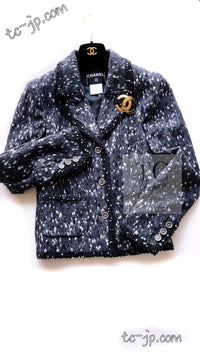 CHANEL 01A Navy Dark Gray Wool Tweed Jacket 38 40 42 シャネル ネイビー ダーグレー ポップコーン ウール ジャケット 即発