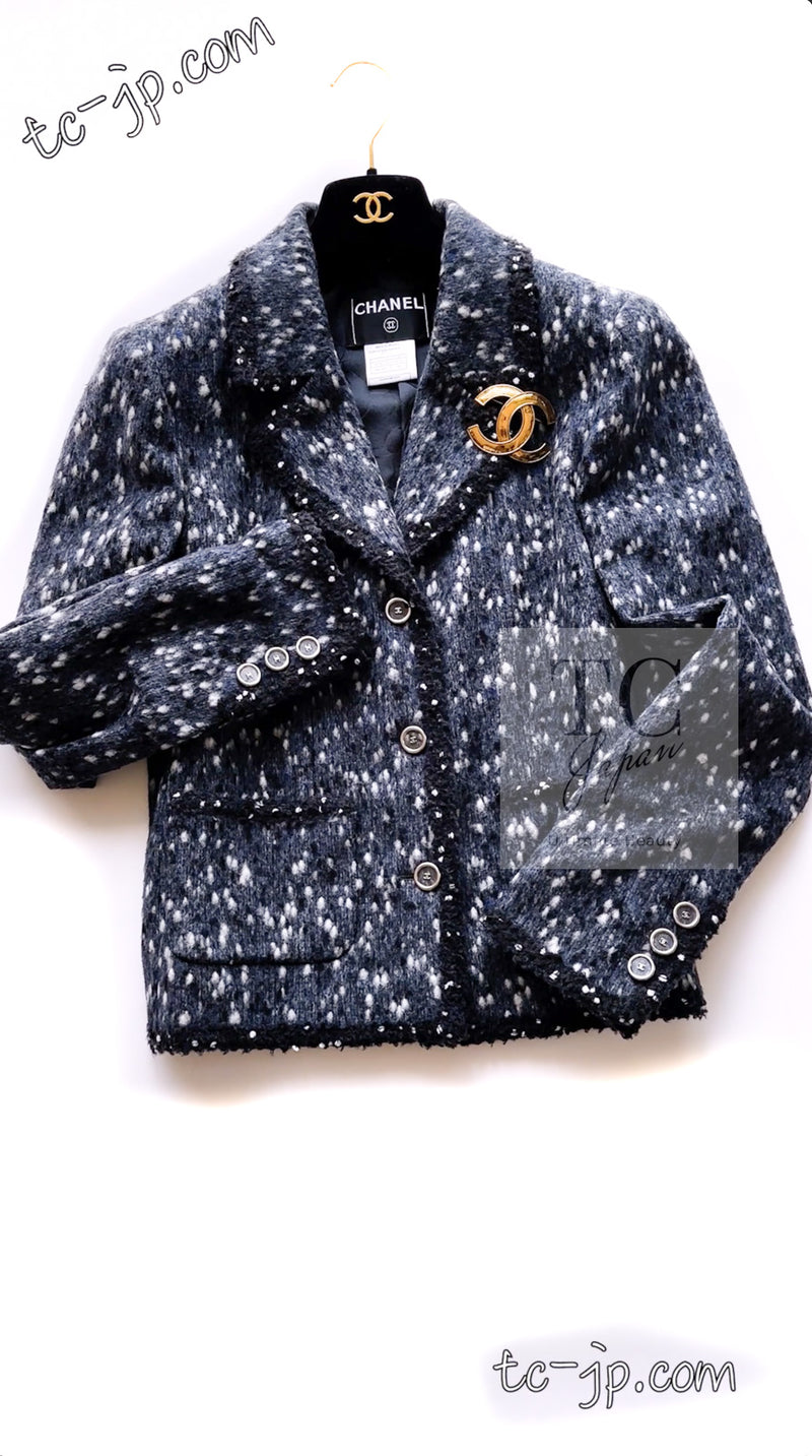 CHANEL 01A Navy Dark Gray Wool Tweed Jacket 38 40 42 シャネル ネイビー ダーグレー ポップコーン ウール ジャケット 即発